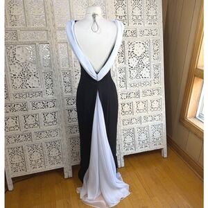 Vtg Nightway Black Drape Neck Cowl Formal Gown Low Back Sz S Regal Prom Formal